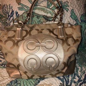 Authentic Coach Monogram Gold Tote